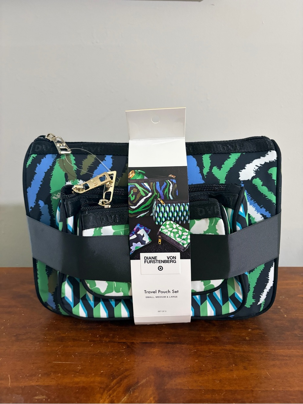 Diane von Furstenberg for Target 3 Pc Travel Pouch Set Green Blue NWT